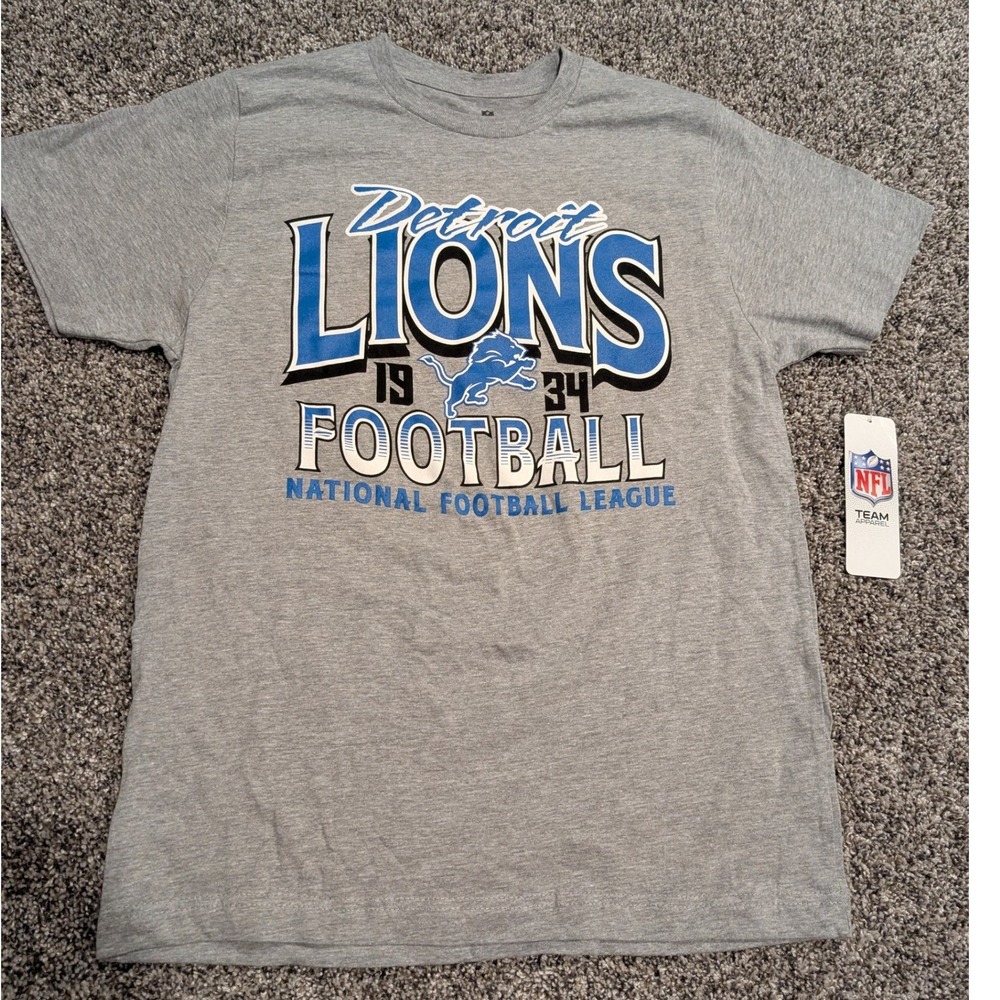 NFL Team Apparel Detroit Lions T-Shirt Kids Large 12/14 Gray‎ NWT Football Tee